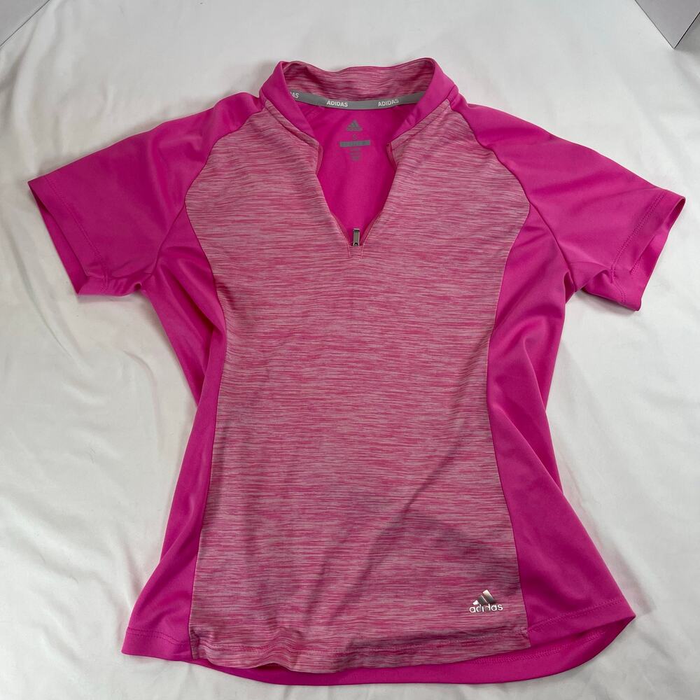 Adidas Golf Women's S 1/4 Zip Short Sleeve Polo Shirt Pink Space Dye Cycling